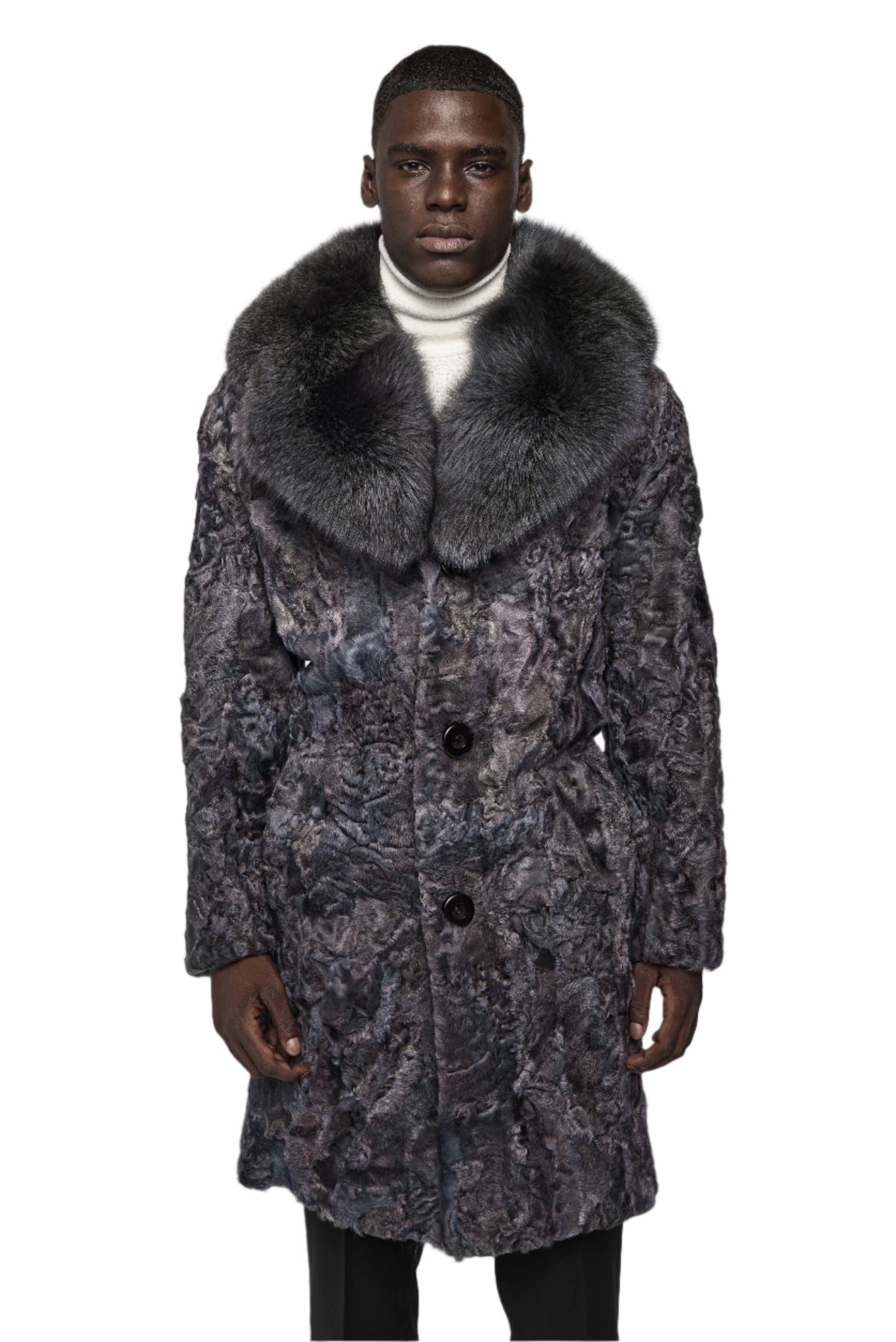 Grey Persian Jacket Detachable Fox Collar