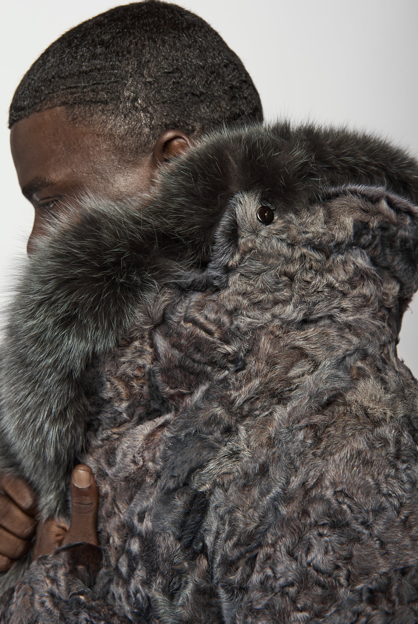 Grey Persian Jacket Detachable Fox Collar