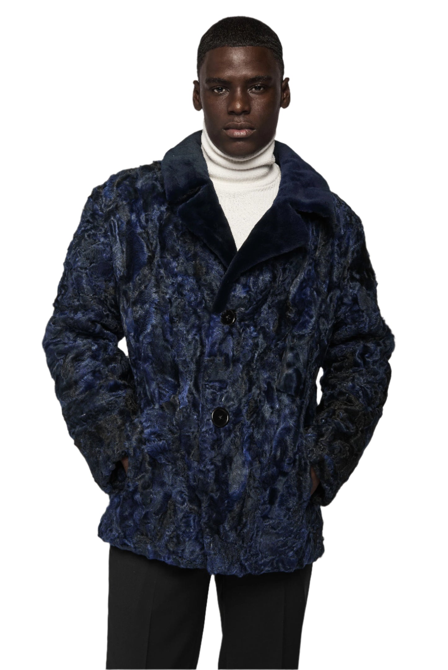 Blue Persian Shearling Jacket Mink Collar