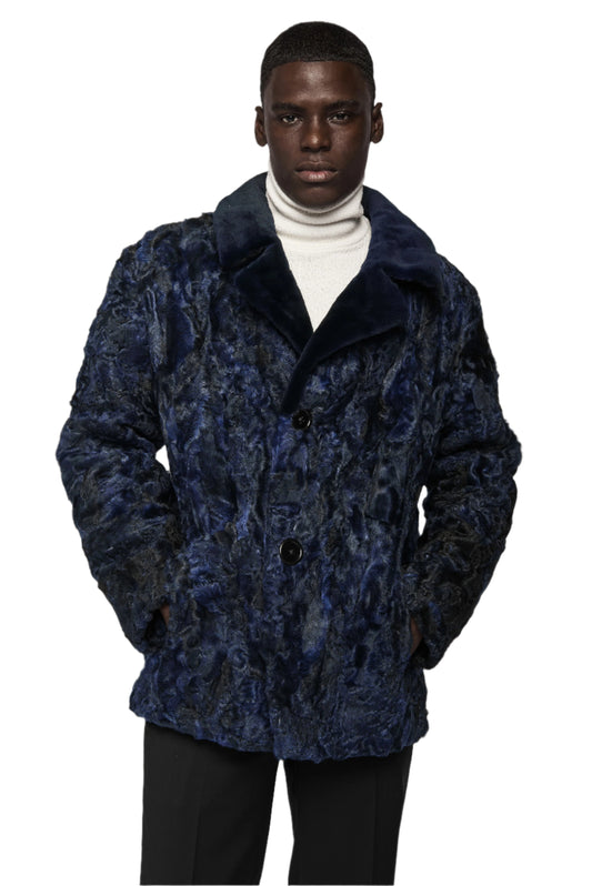 Blue Persian Shearling Jacket Mink Collar