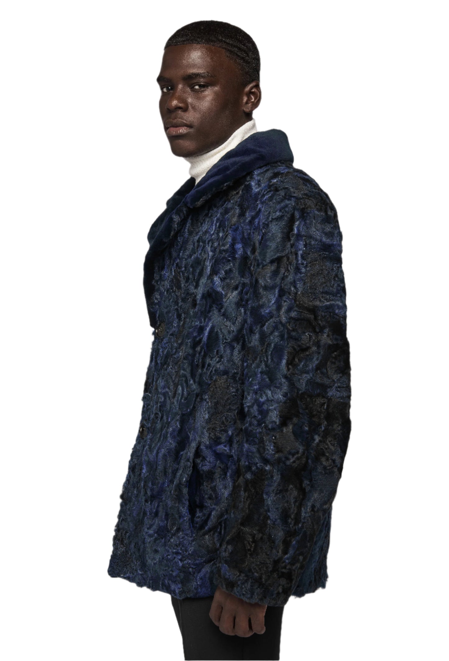 Blue Persian Shearling Jacket Mink Collar