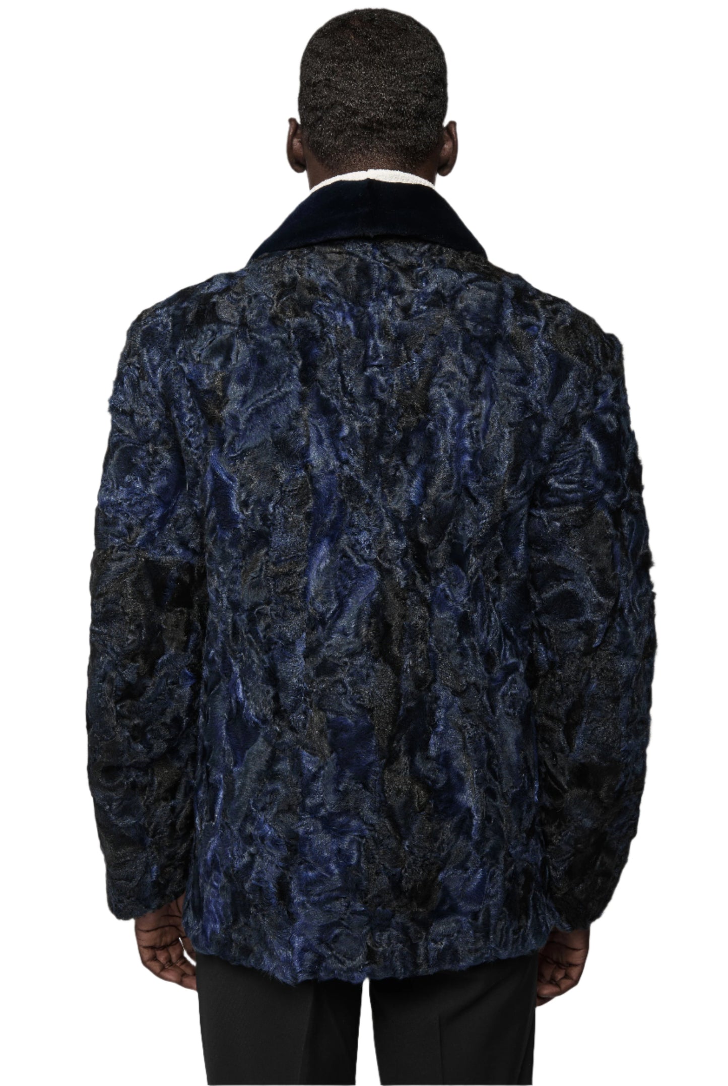 Blue Persian Shearling Jacket Mink Collar