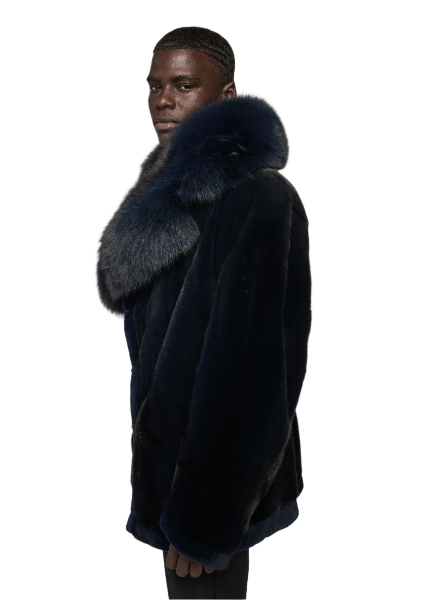 Mink Bomber Jacket in Blue