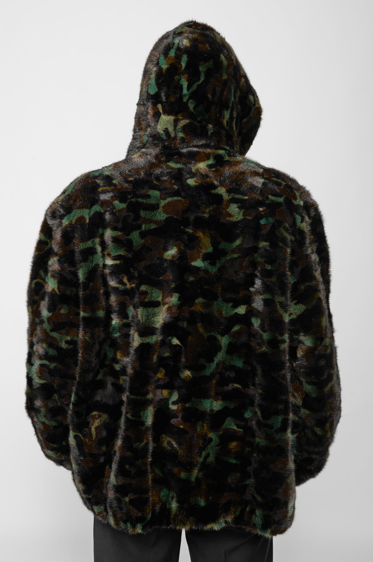 Signature Mink Fur Hooded Bomber in Camoflauge