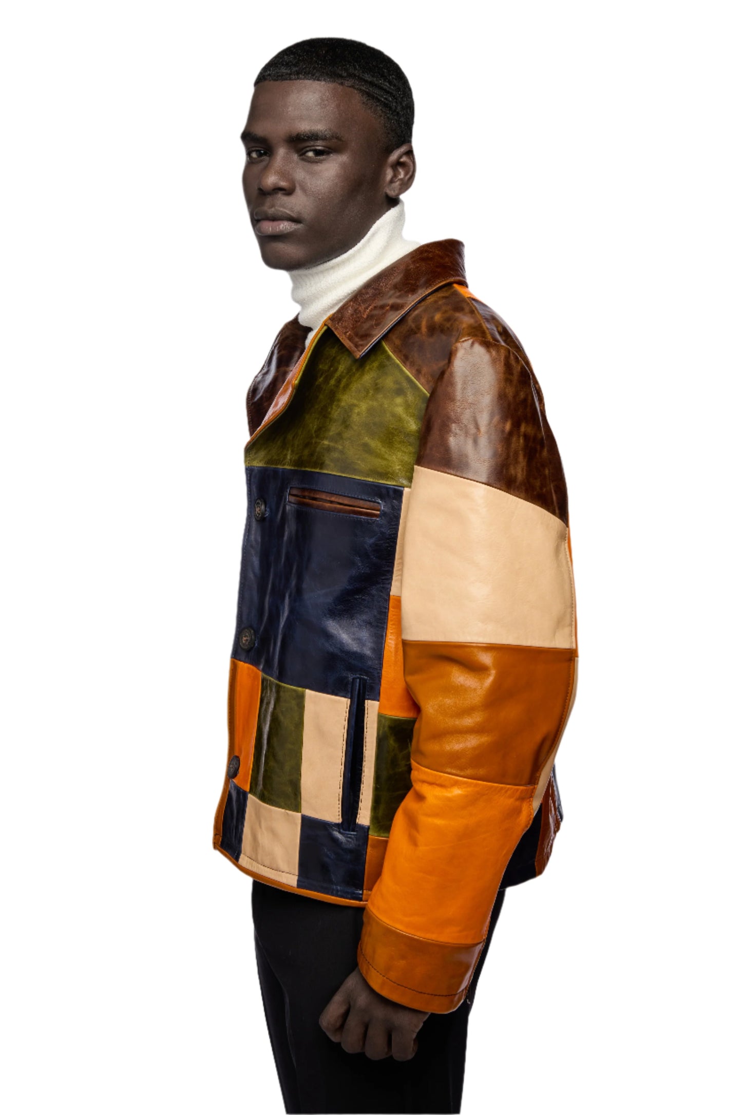 Artisan Color Block Mosaic Leather Jacket
