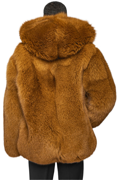 Cognac Fox Fur Hooded Bomber