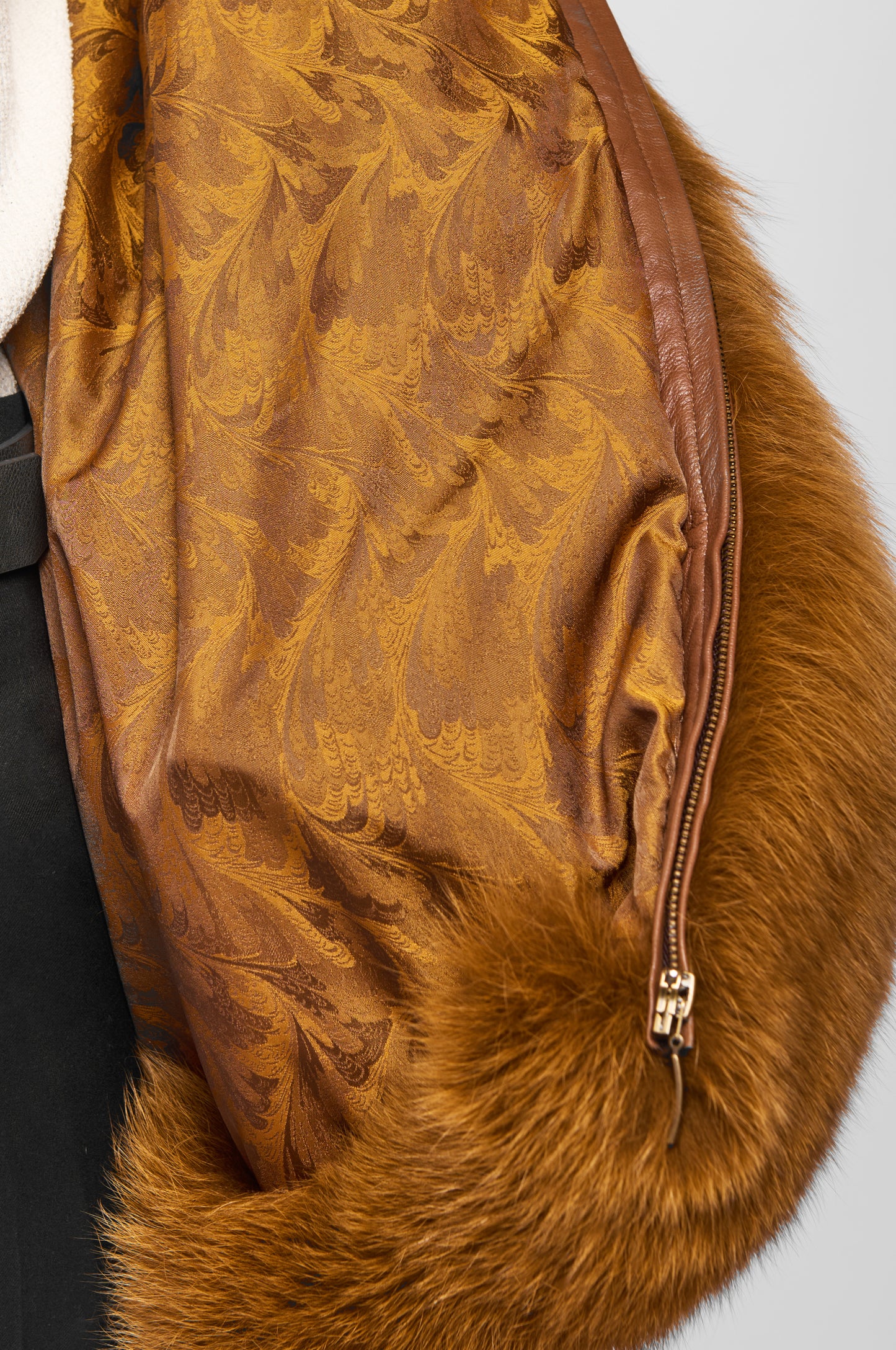 Cognac Fox Fur Hooded Bomber