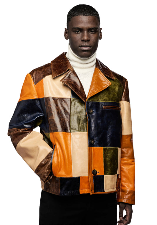 Artisan Color Block Mosaic Leather Jacket